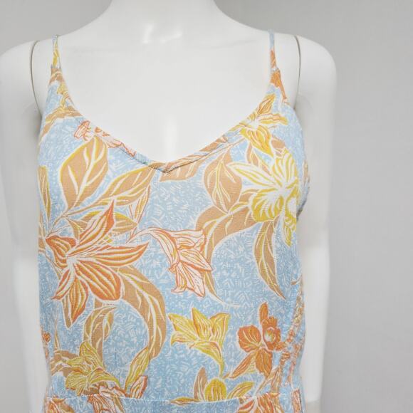 Roxy Midi Dress Size XL Floral Strappy Land of All Womens Blue Crinkle NWT - Picture 3 of 11